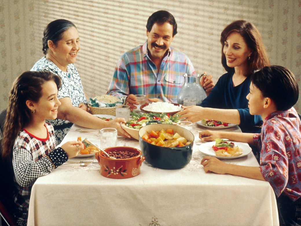 Family sharing a meal together