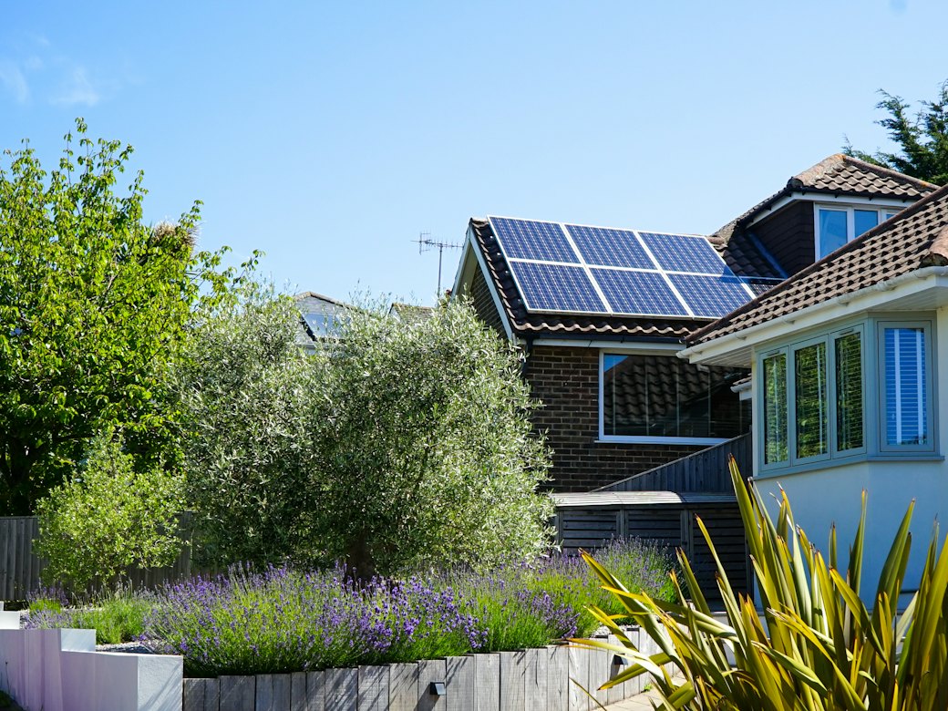Home with rooftop solar panels